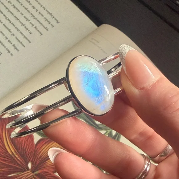 Sterling Moonstone 3 Band Adjustable Cuff - Picture 2 of 3